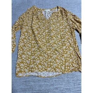 Cynthia Rowley Women's Size Medium Yellow Floral Print Long Sleeve Blouse
